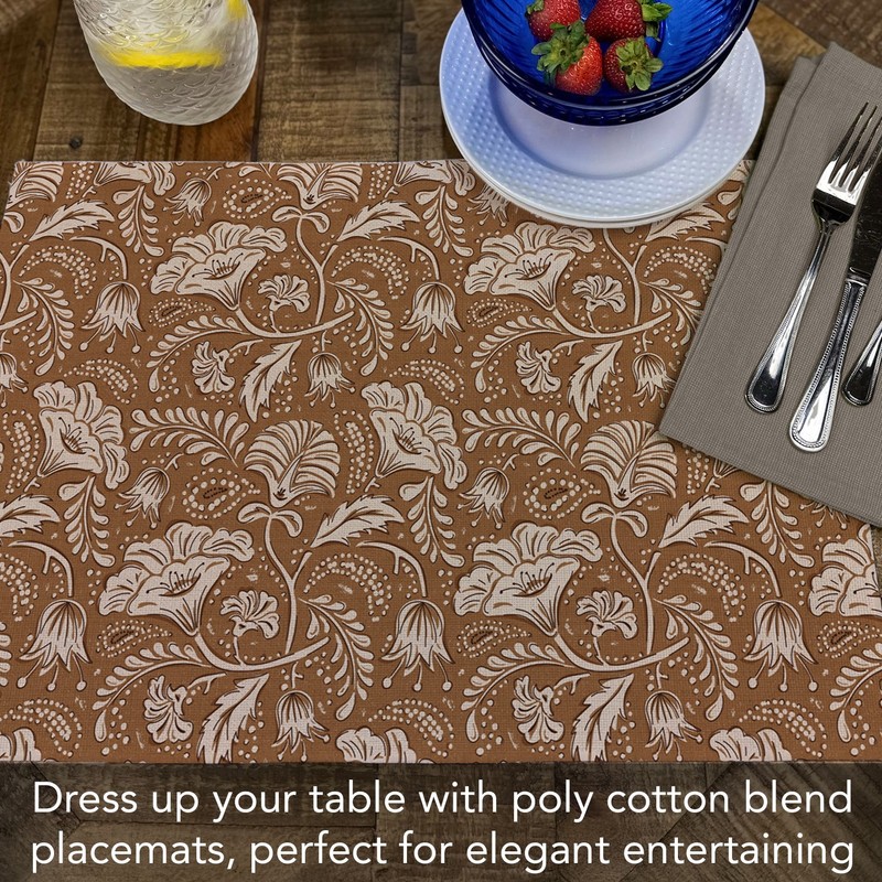 Mocha Farida Pattern 4-Pack Poly-Cotton Blend Placemats Manufactured in The USA gallery