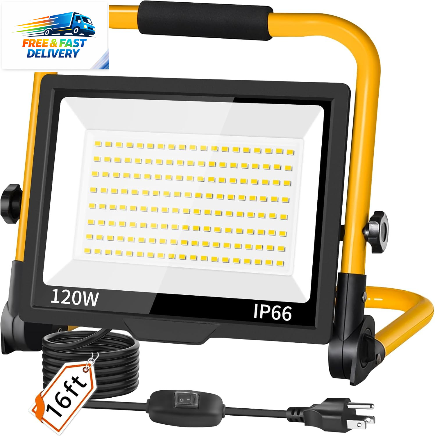 14400LM LED Work Light, 120W Flood Light with 16FT Cord & Switch, Portable Workl gallery
