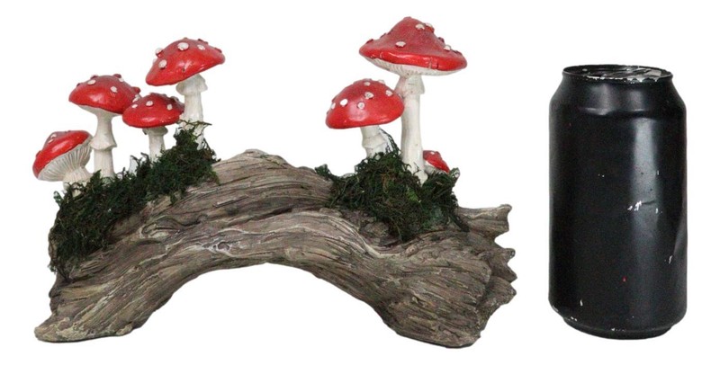 Enchanted Fairy Garden Toadstool Mushrooms Forest On Moss Tree Log Figurine gallery