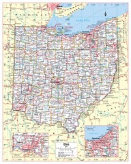 Ohio State Wall Map Large Print Poster – 24″Wx30″H