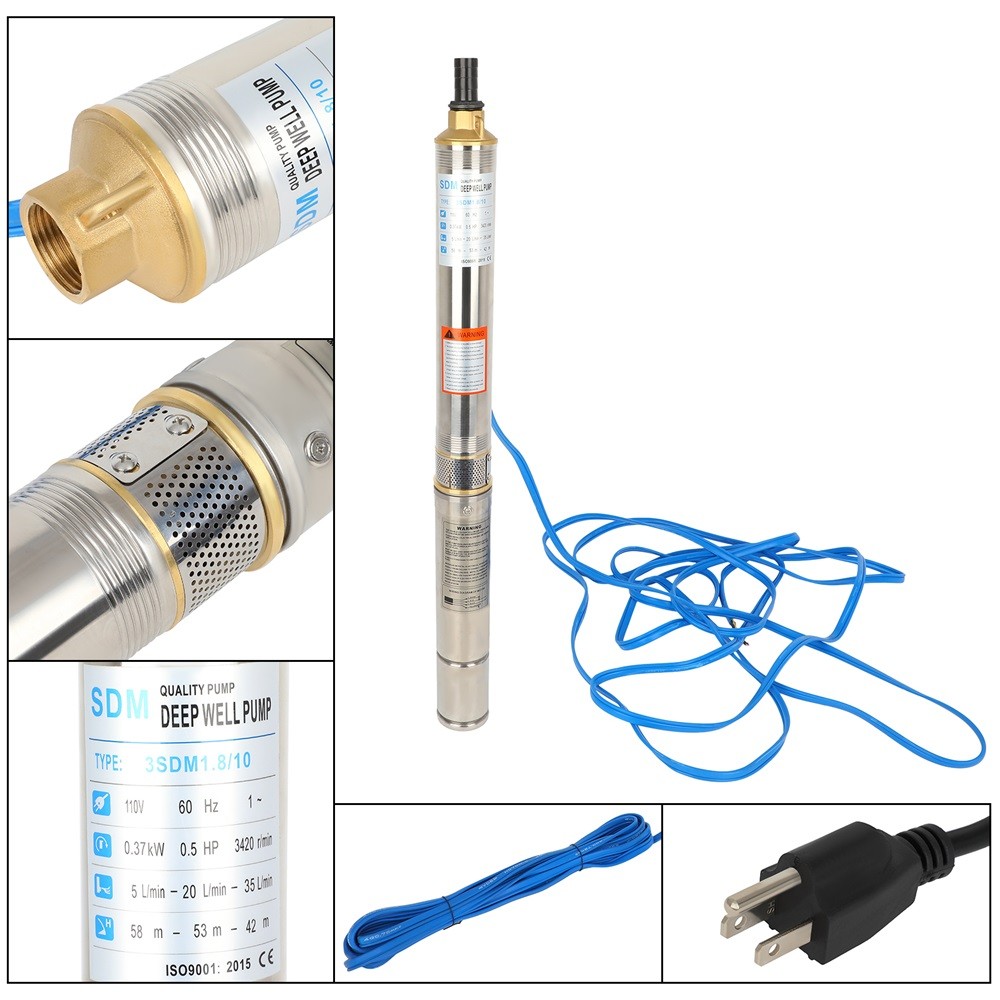 1 Inch 1/2HP Deep Well Pump Submersible Water Pump 110V/60Hz 370W 16GPM 95psi gallery