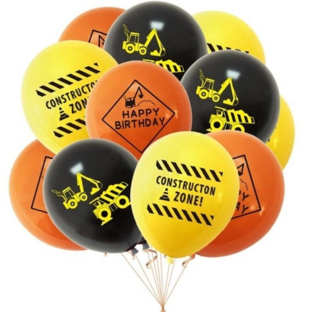 x20 Construction Builders 12" Latex Balloons Diggers Trucks Birthday Balloons gallery