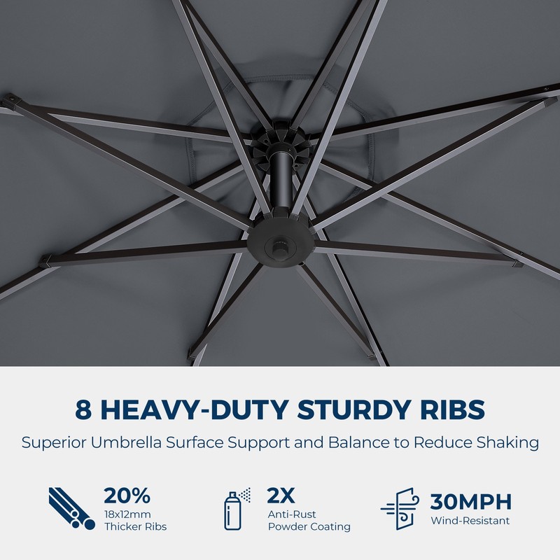 10ft Patio Umbrella Outdoor Offset Hanging Umbrella 3-Tier with Base Solar Light gallery