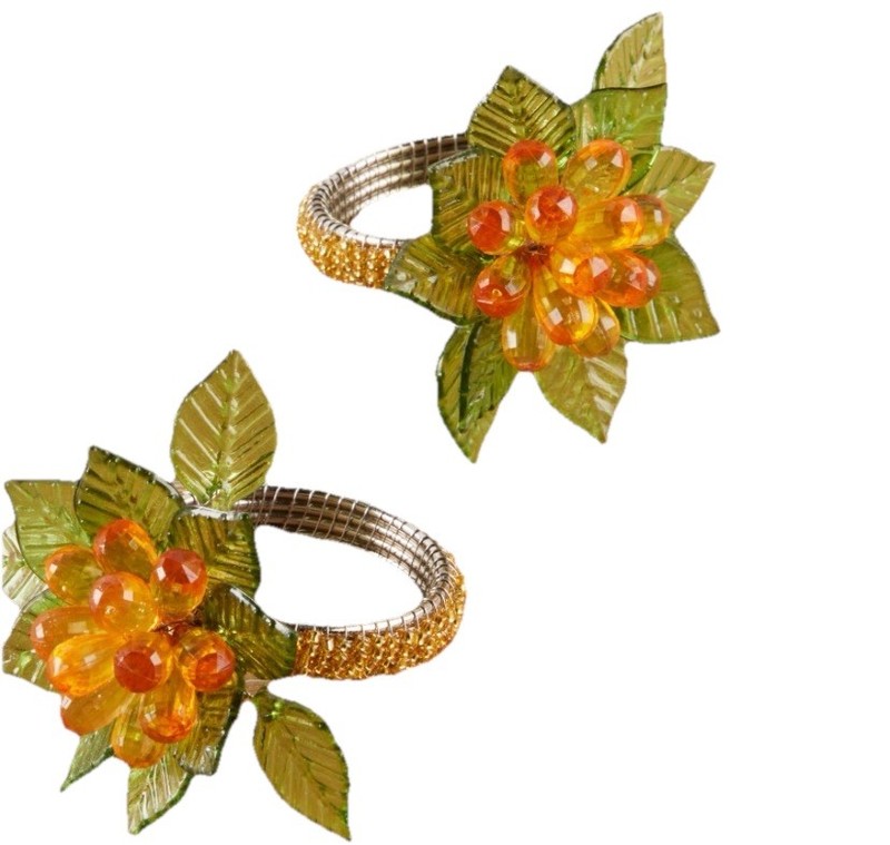allen + roth 4-Pack Silver Stainless Steel Green Leaves Round Napkin Rings gallery