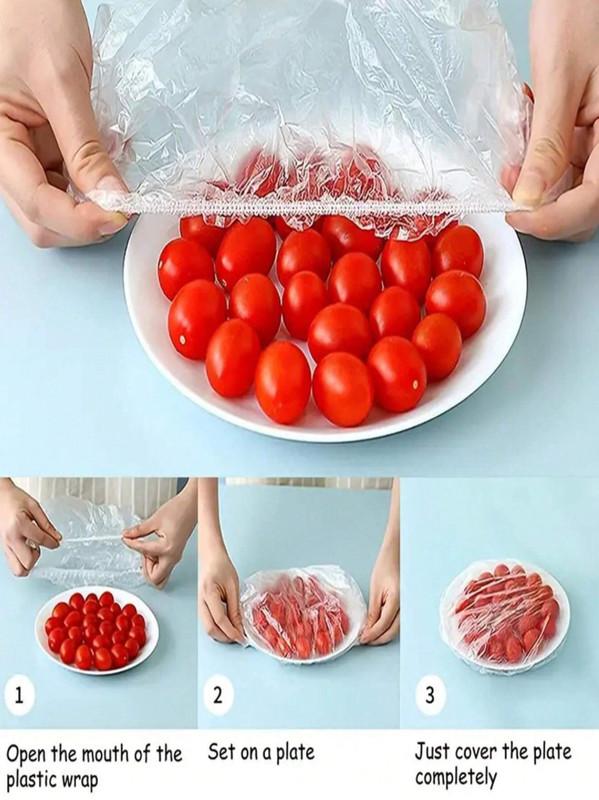 100Pcs Disposable Plastic Wrap Covers for Food Storage & Freshness gallery