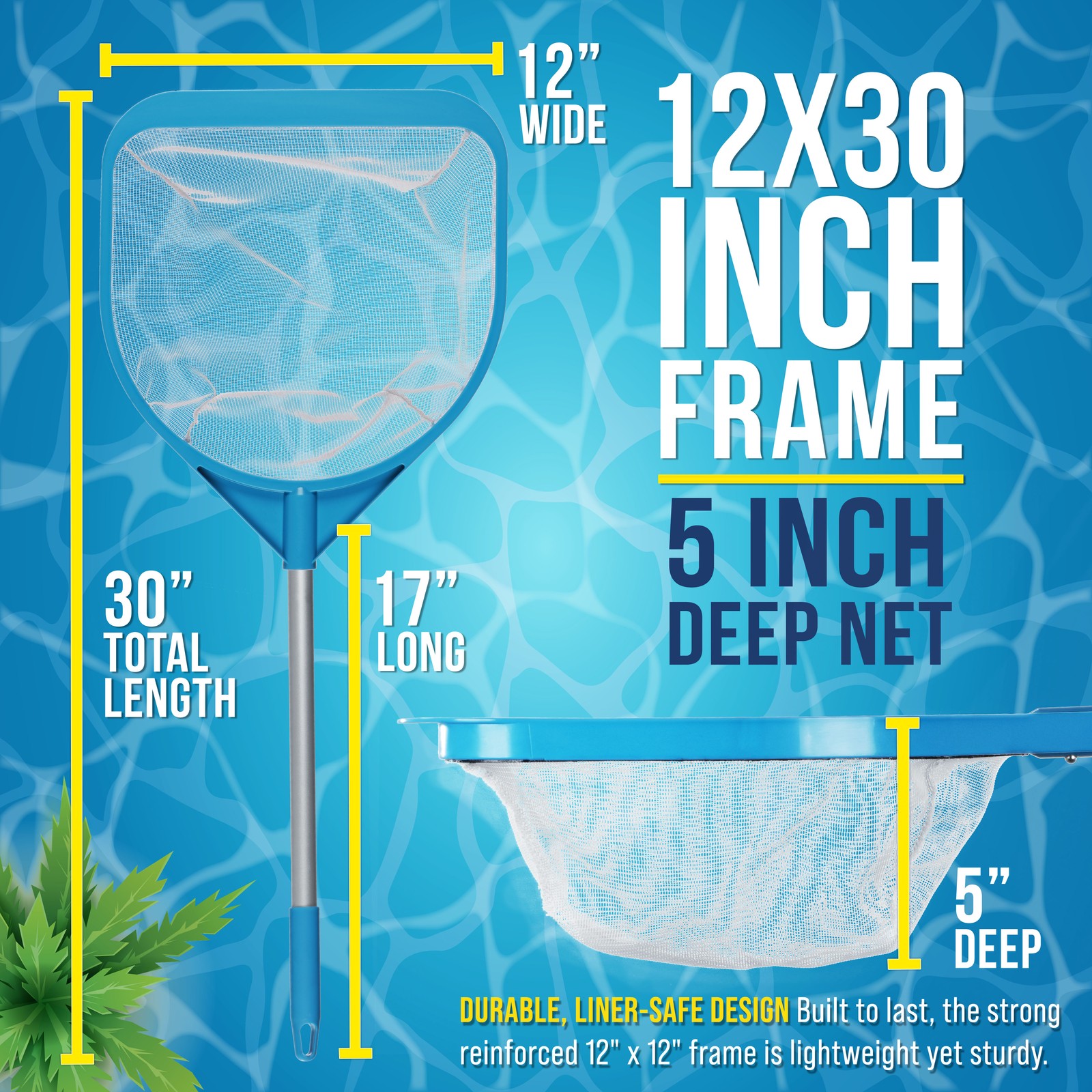30" Handheld Fine Mesh Pool Skimmer Net - 17" Handle, Deep Leaf Netting gallery