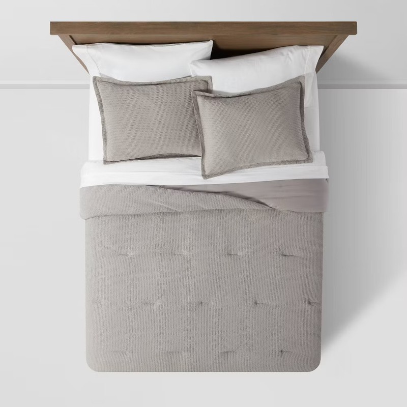 Twin/Twin Extra Long Washed Waffle Weave Comforter and Sham Set Dark Gray gallery