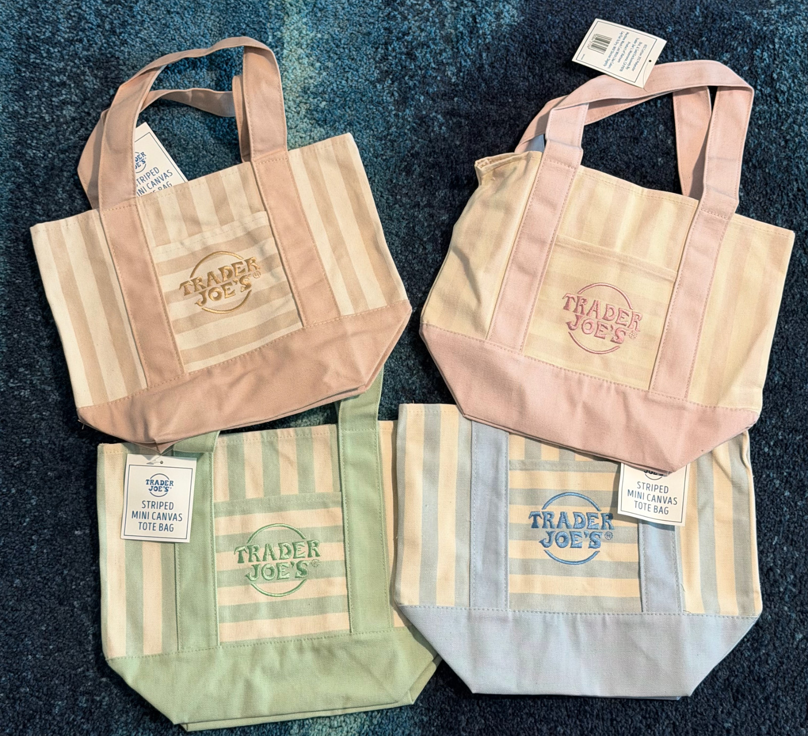 Trader Joe’s Mini Pastel Stripe Canvas Tote Bag Limited Edition Set Of 4 gallery