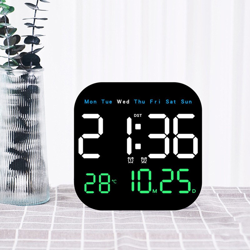 LED Large Digital Wall Clock Remote Control Temperature Date Week Display Set US gallery