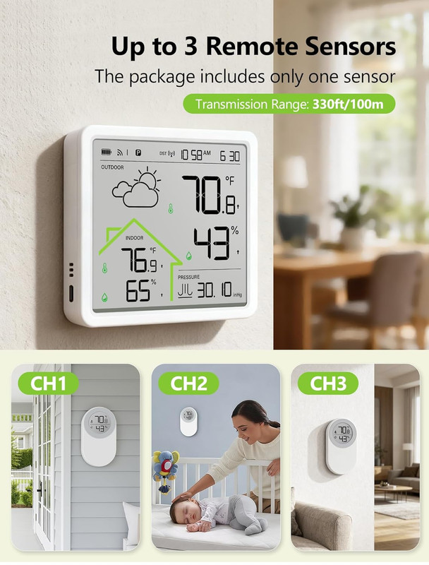 Weather Station with 1 Remote Sensor, Wireless Indoor Outdoor Thermometer Hygrom gallery