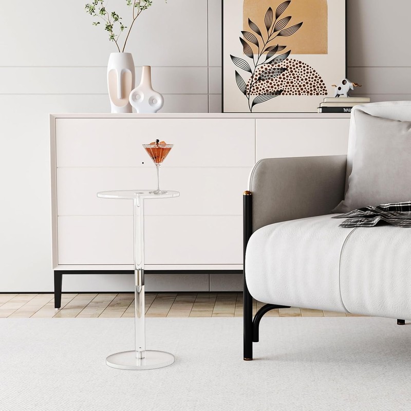 HMYHUM Acrylic Drink Table for Small Spaces, 10" L x 10" W x 21.3" H, Drink Side gallery