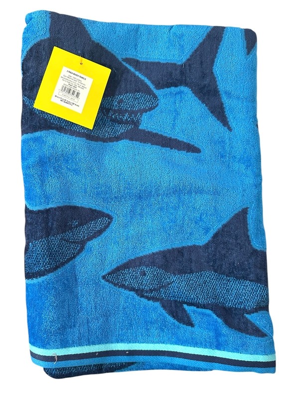 Sun Squad 2-Pack Beach Towels Blue Shark & Gray Crab Print 36"x72" 100% Cotton gallery