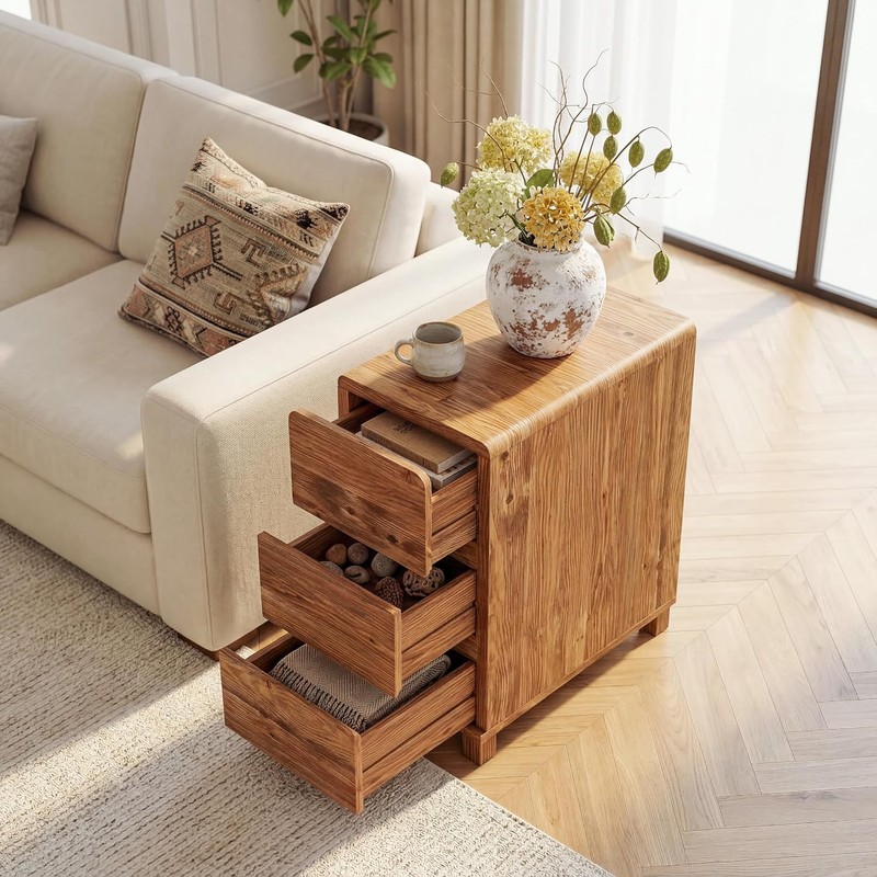 Solid Wood End Table, Rustic Farmhouse Narrow Side Table 3-Drawer Sofa Table gallery