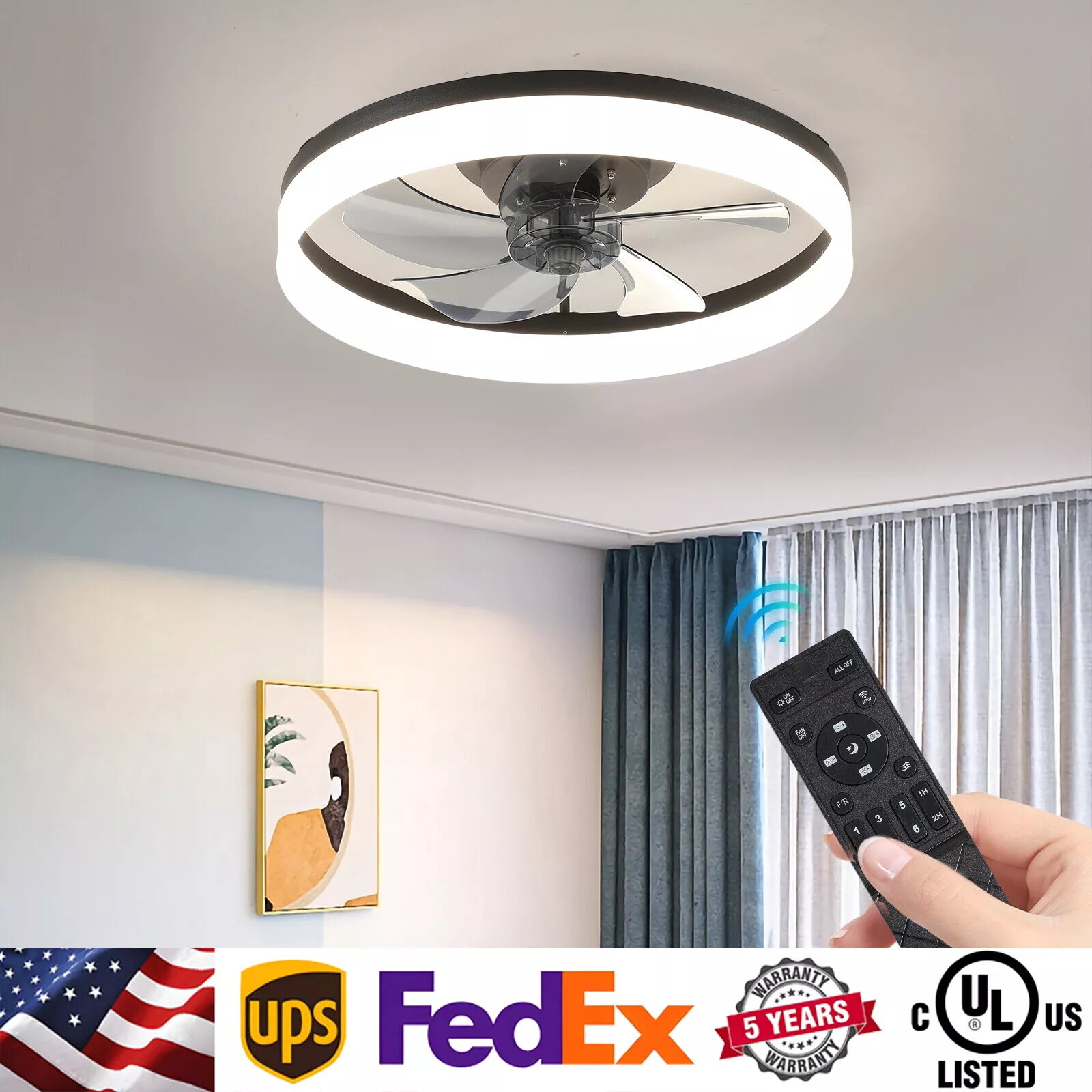 20" Modern Fan Lights Flush Mount LED Ceiling Light kit With Remote APP Control/ gallery