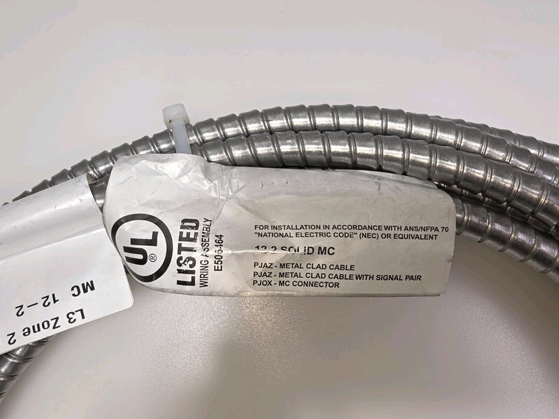 Glide Lite Solid 12/2 Cu MC Grounded (Armor) Cable 30' (25' + 5') Terminated gallery