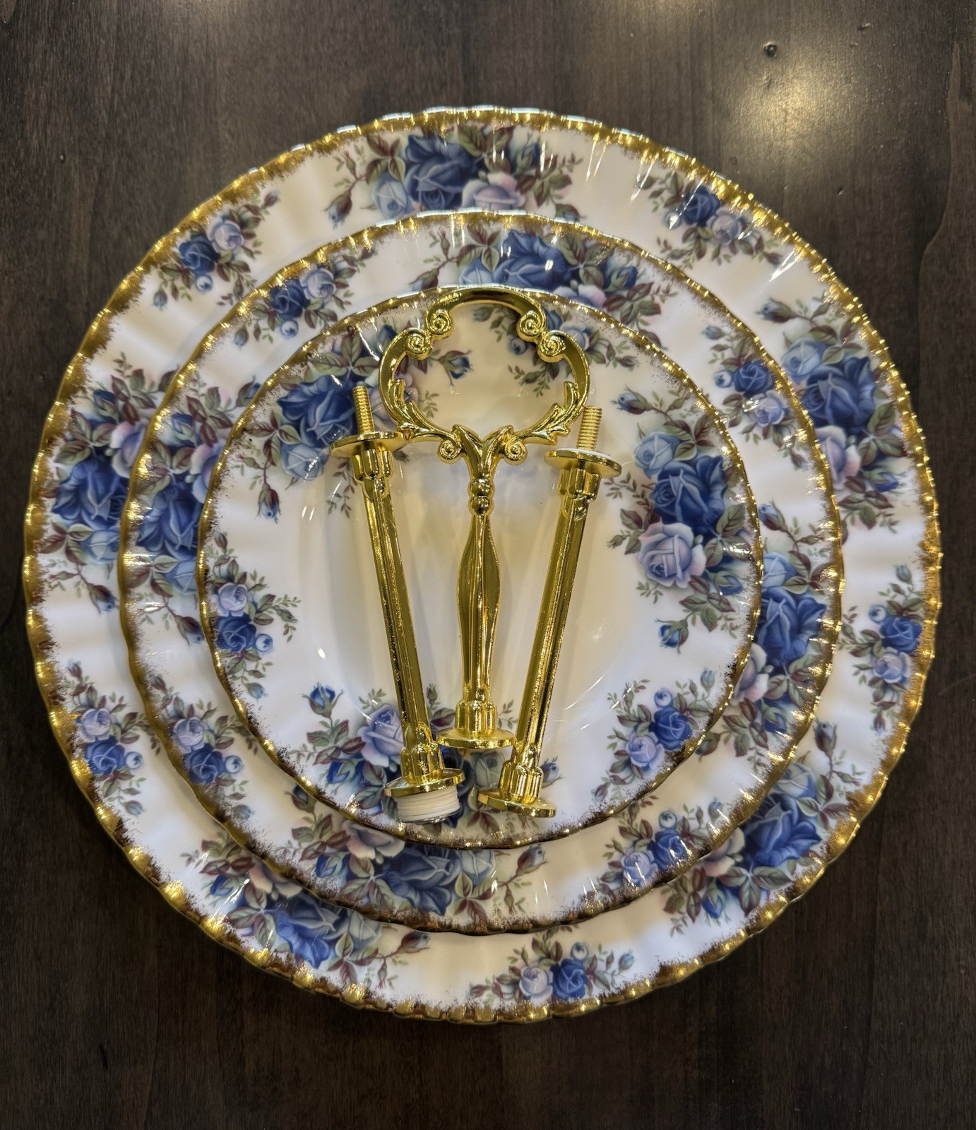 Royal Albert Moonlight Roses 3- Tier Cake Dessert Stand England gallery