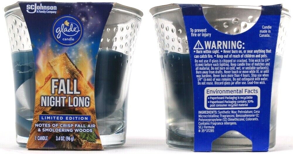 2 Count SCJohnson Glade Limited Edition Fall Night Long Scented 3.4oz Candles gallery
