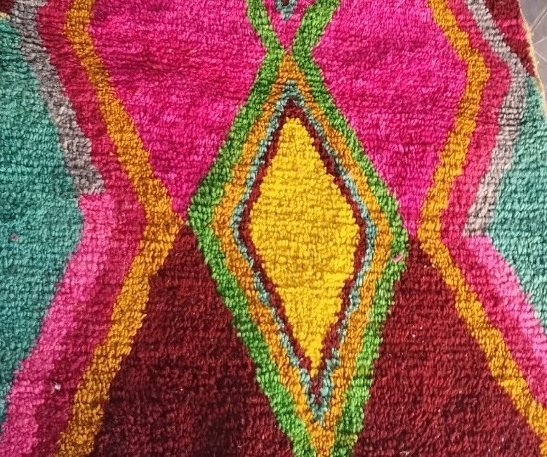 Handmade Moroccan Berber Rug | Pink & Yellow Wool Carpet | Geometric Tribal Boho gallery