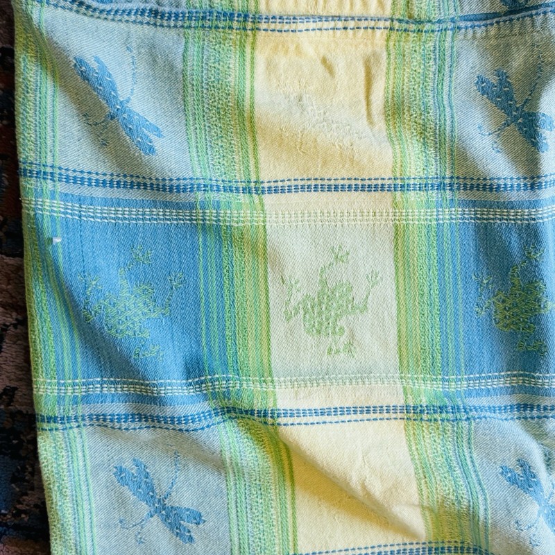 Spring Tablecloth Dragon Fly Frog Green Yellow Blue 56” X 90” Cotton Blend gallery