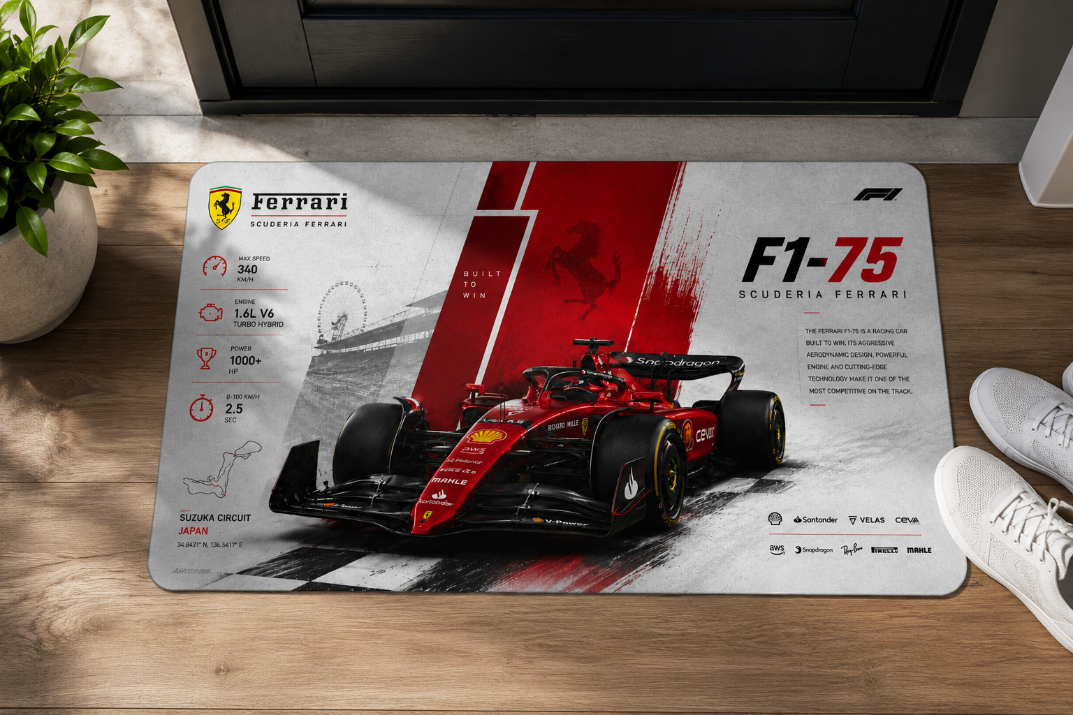 Ferrari F1-75 Racing Car Polyester Doormat | Scuderia F1 Design gallery