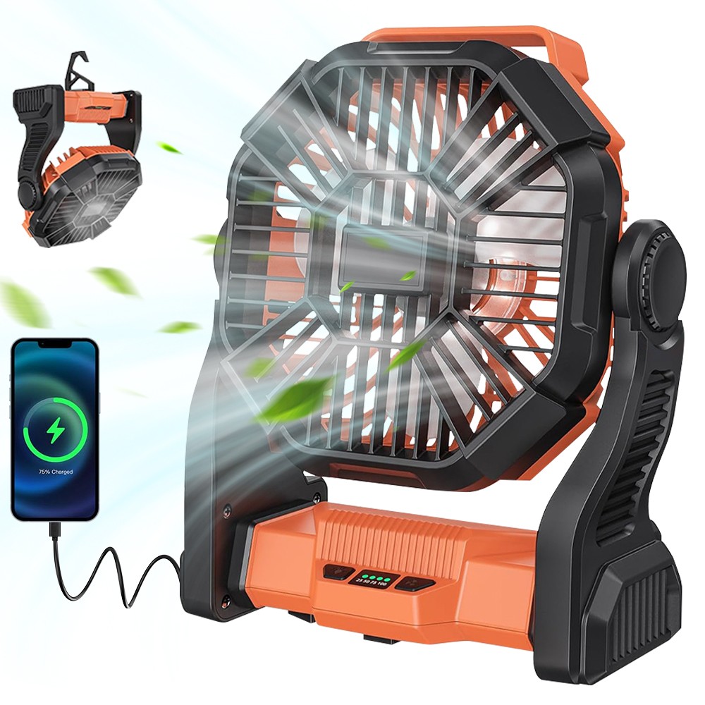 5200mAh Camping Fan Rechargeable Portable Fan LED with 3-Level Lights & 4 Speeds gallery