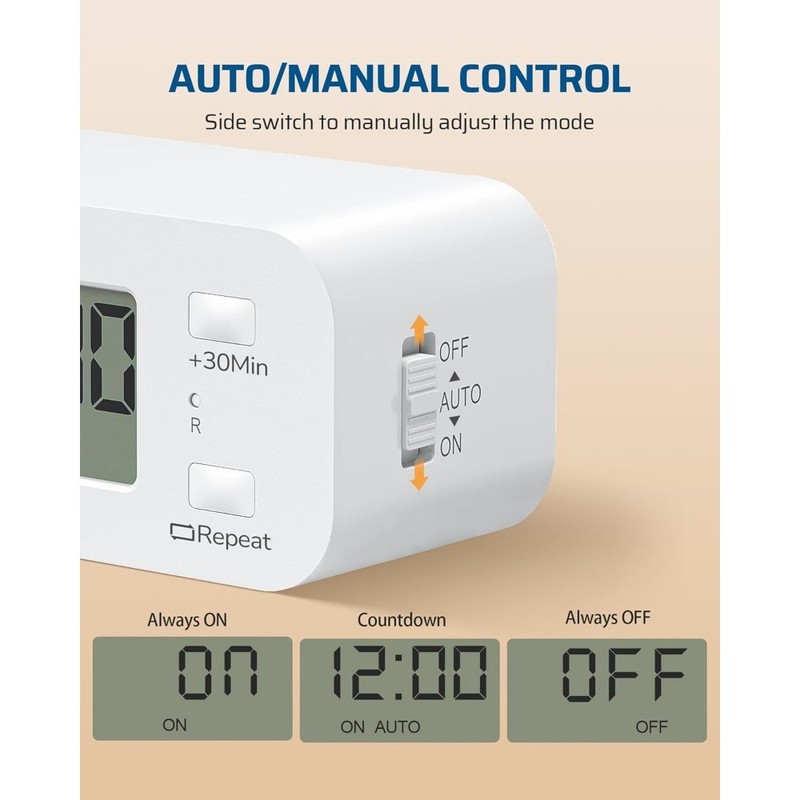 Indoor countdown timer socket, 15A/1000W, 1/2 horsepower, 1 unit gallery
