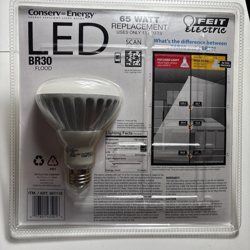 Feit Electric LED Soft White Dimmable BR30 Flood 65W Replacement 750 Lumens gallery