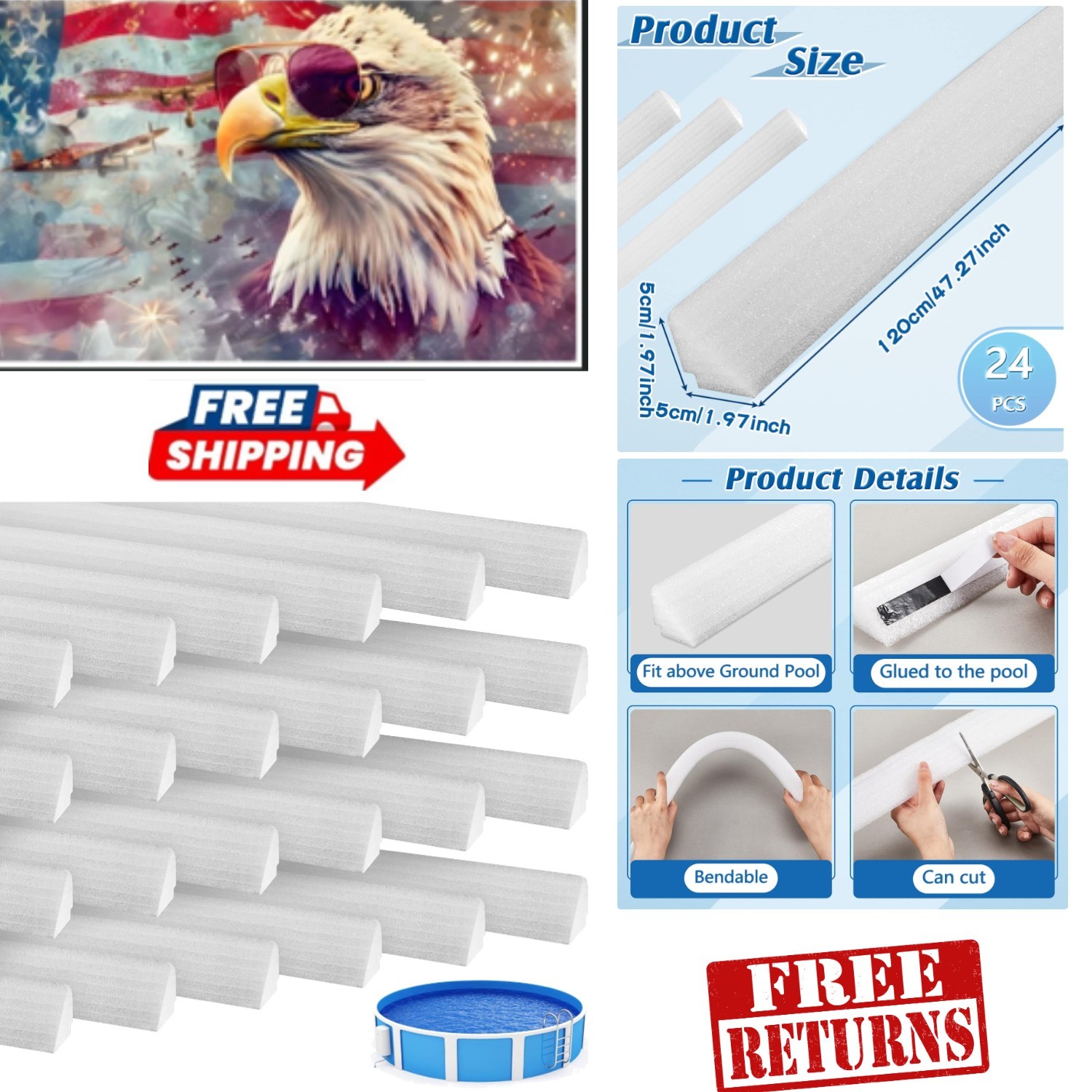 Durable 47 Inch Pool Cove Set - 24 Pieces Peel and Stick for Above Ground Pools gallery