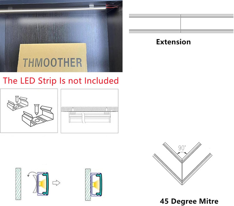 6-Pack 16-Inch U Shape Surface Mounted LED Strip Black Channel with anti UV Diff gallery