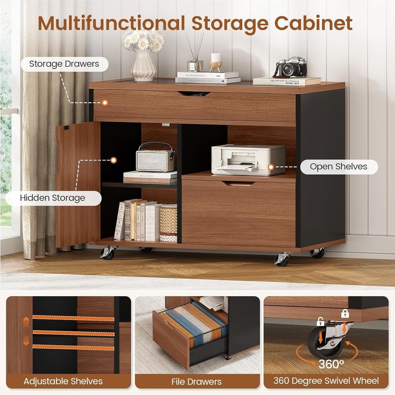 L Shaped Computer Desk with Mobile File Cabinet Executive Desk w/Storage Drawers gallery