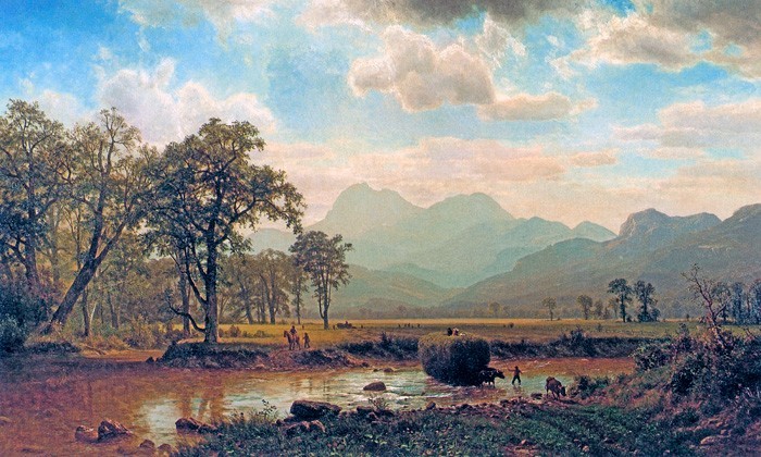 HAYING CONWAY MEADOWS SACO RIVER WHITE MOUNTAINS PAINT BY ALBERT BIERSTADT REPRO gallery
