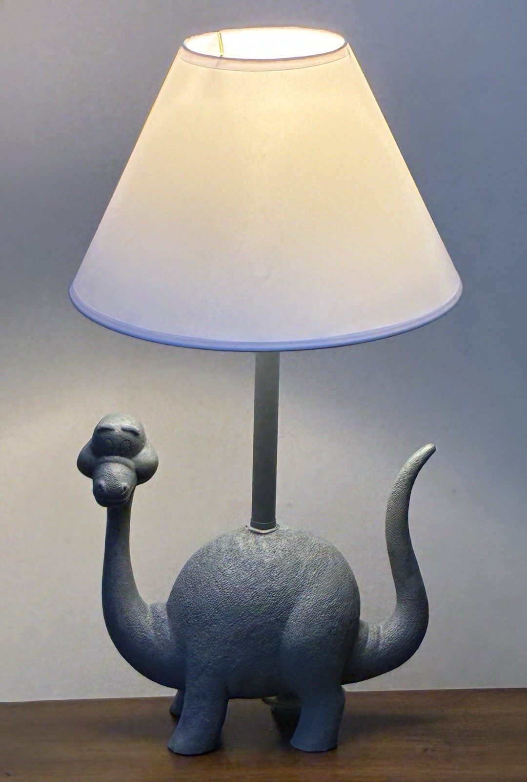 Brontosaurus Dinosaur Lamp with 10" Diam White Shade Gray Resin Nursery Decor gallery