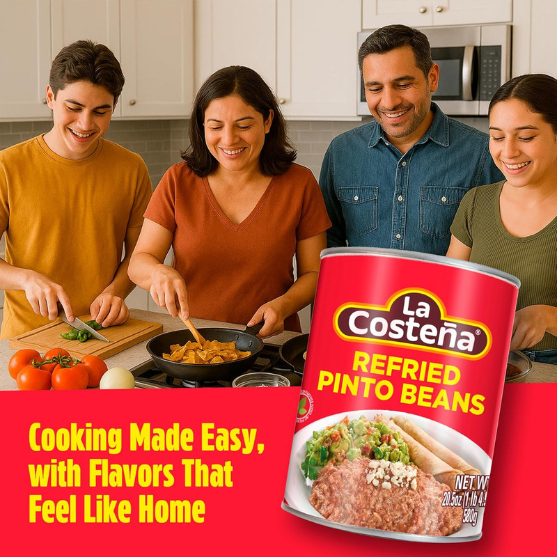 La Costeña Refried Pinto Beans - Ready-To-Eat Canned Refried Beans for Mexican F gallery