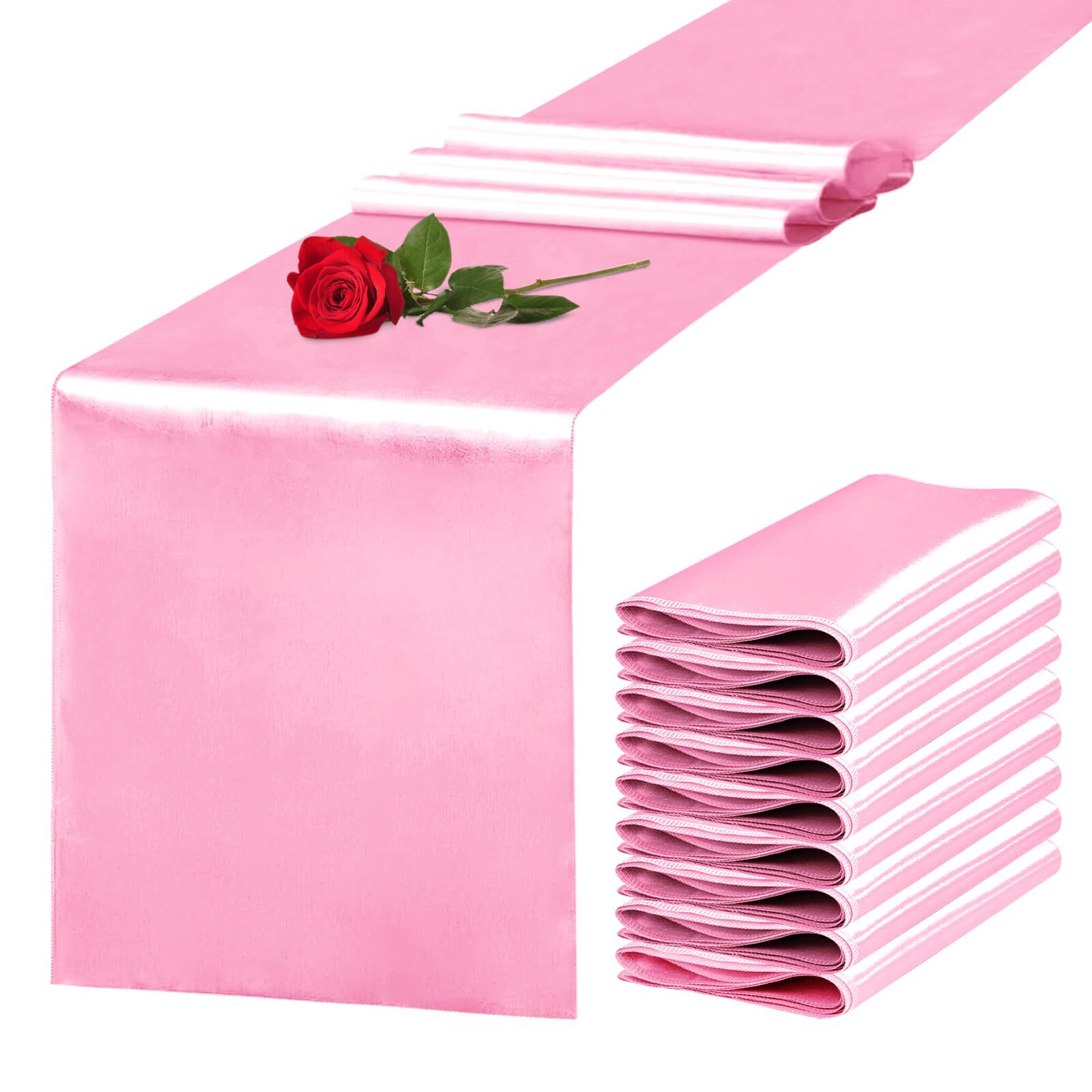 10 Pack Satin Table Runner 12 x 108 Inch Long Pink Silk Table Runner for Wedd... gallery