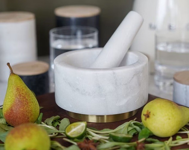 Modern Marble Mortar & Pestle w/Gold Footed Base gallery