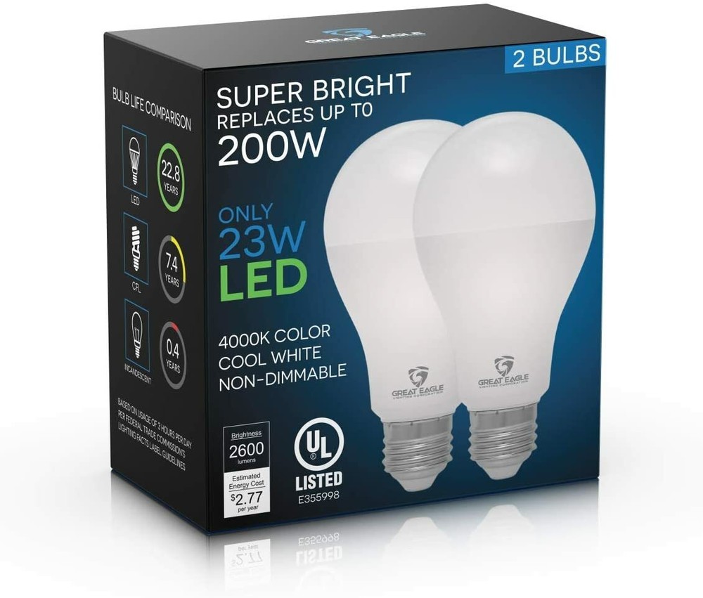Great Eagle 200W Replacement A21 LED Bulb 2700K/3000K/4000K/5000K (2 Pack)