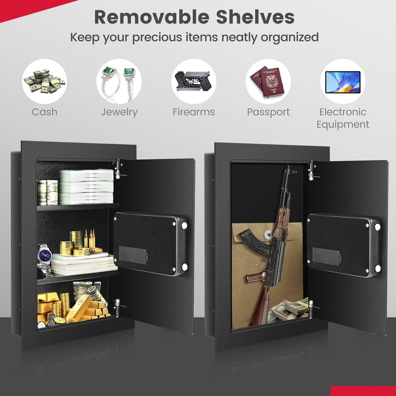 Wall Safe Box, Electronic Flat Wall Safe with Digital Keypad & 2 Emergency Keys gallery