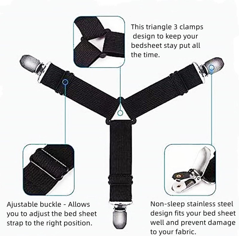 4 Bed Sheet Fasteners Adjustable Elastic Suspenders Straps Mattress Covers Clips gallery