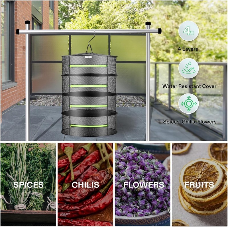 1-Pack 4-Layer Mesh Drying Rack Hanging Design w/ Green Zippers for Dehydrating gallery