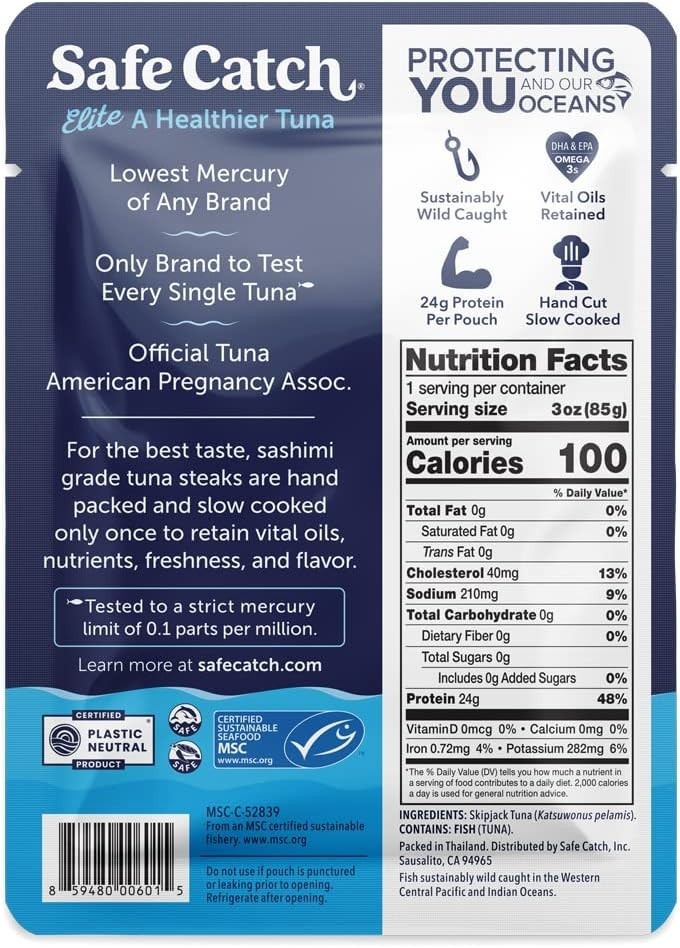 Safe Catch Elite Tuna – Wild-Caught, Lowest Mercury, 3 Ounce Pouches, Pack of 12 gallery