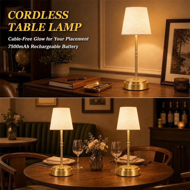 Rechargeable Cordless Table Lamp Gold - 1 Pack Brass 7500mAh Battery Operated... gallery