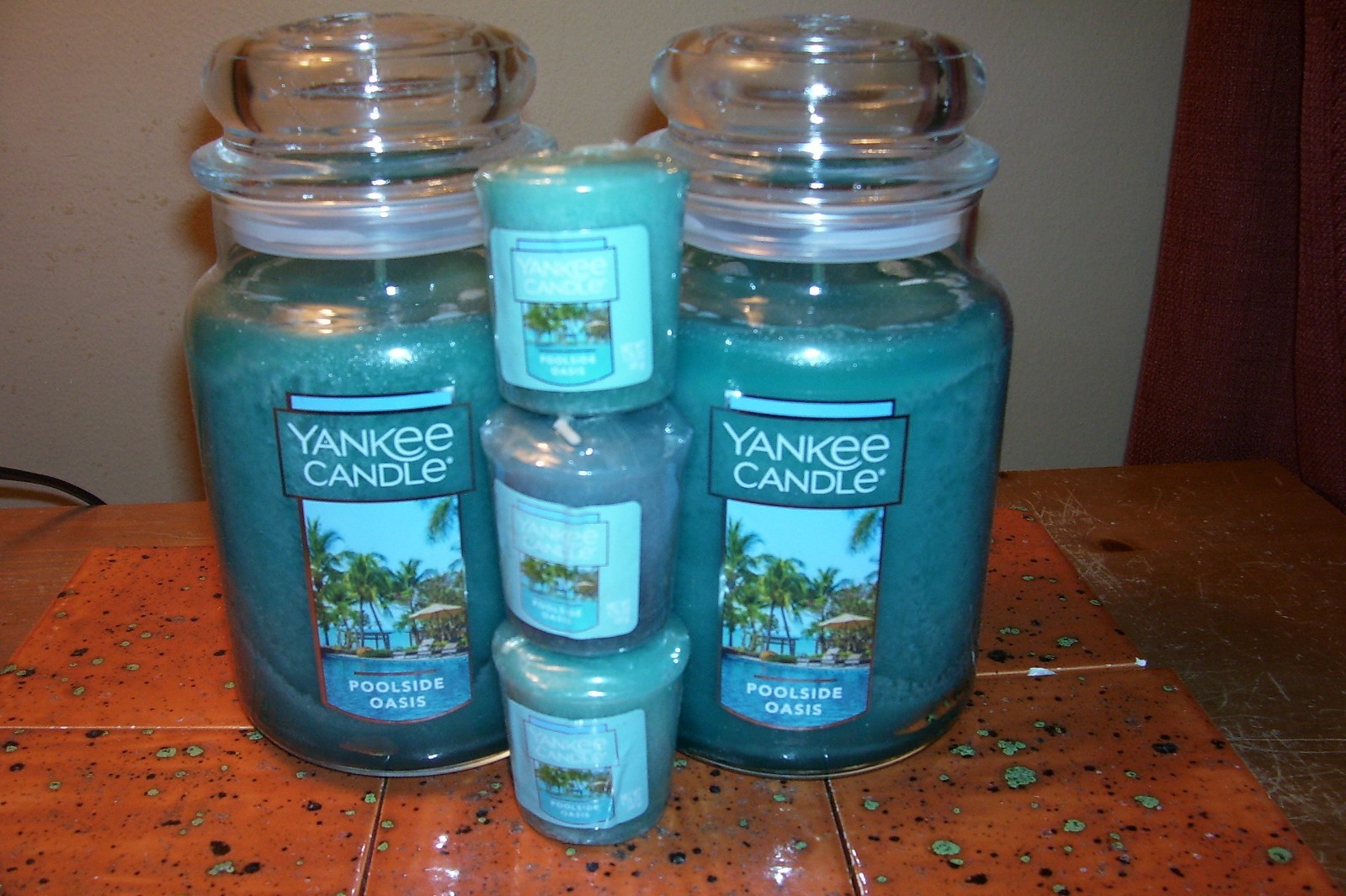 yankee candle 2-22oz JARS POOLSIDE OASIS + 3 VOTIVES gallery