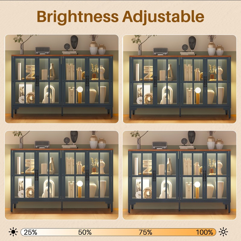 53" Glass Buffet Cabinet LED Lighted Sideboard Display Cabinet Shelf Adjustable gallery
