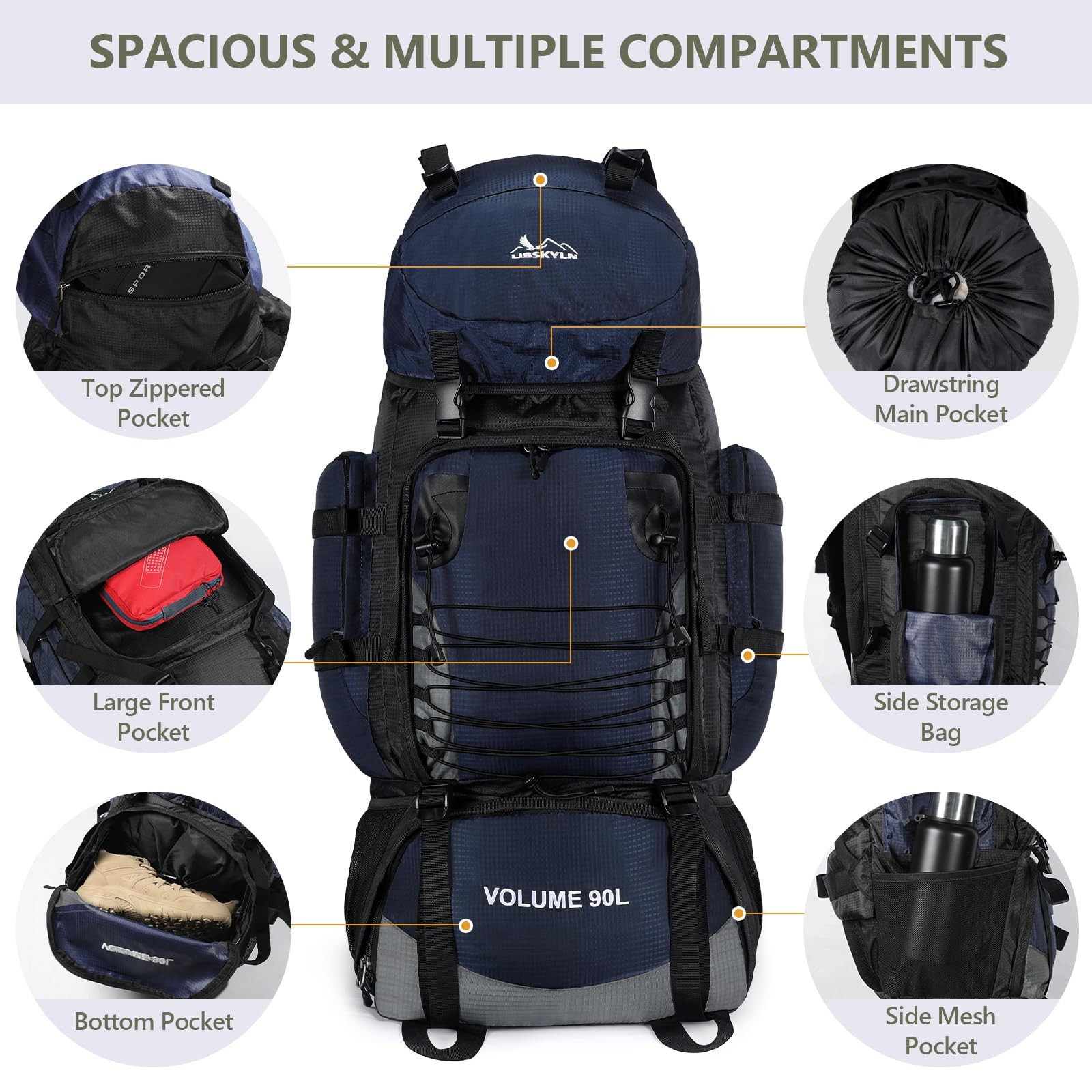 LibSkyln 90L Hiking Backpack with Rain Cover, Waterproof Camping Backpack wit... 4