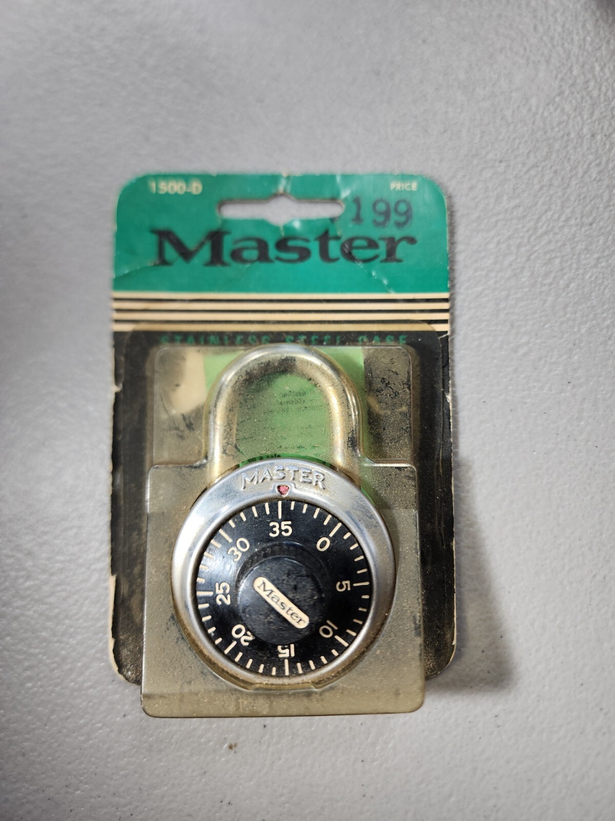 Vintage Master Lock Padlock, 1500D Stainless Steel Case Combination Lock USA gallery