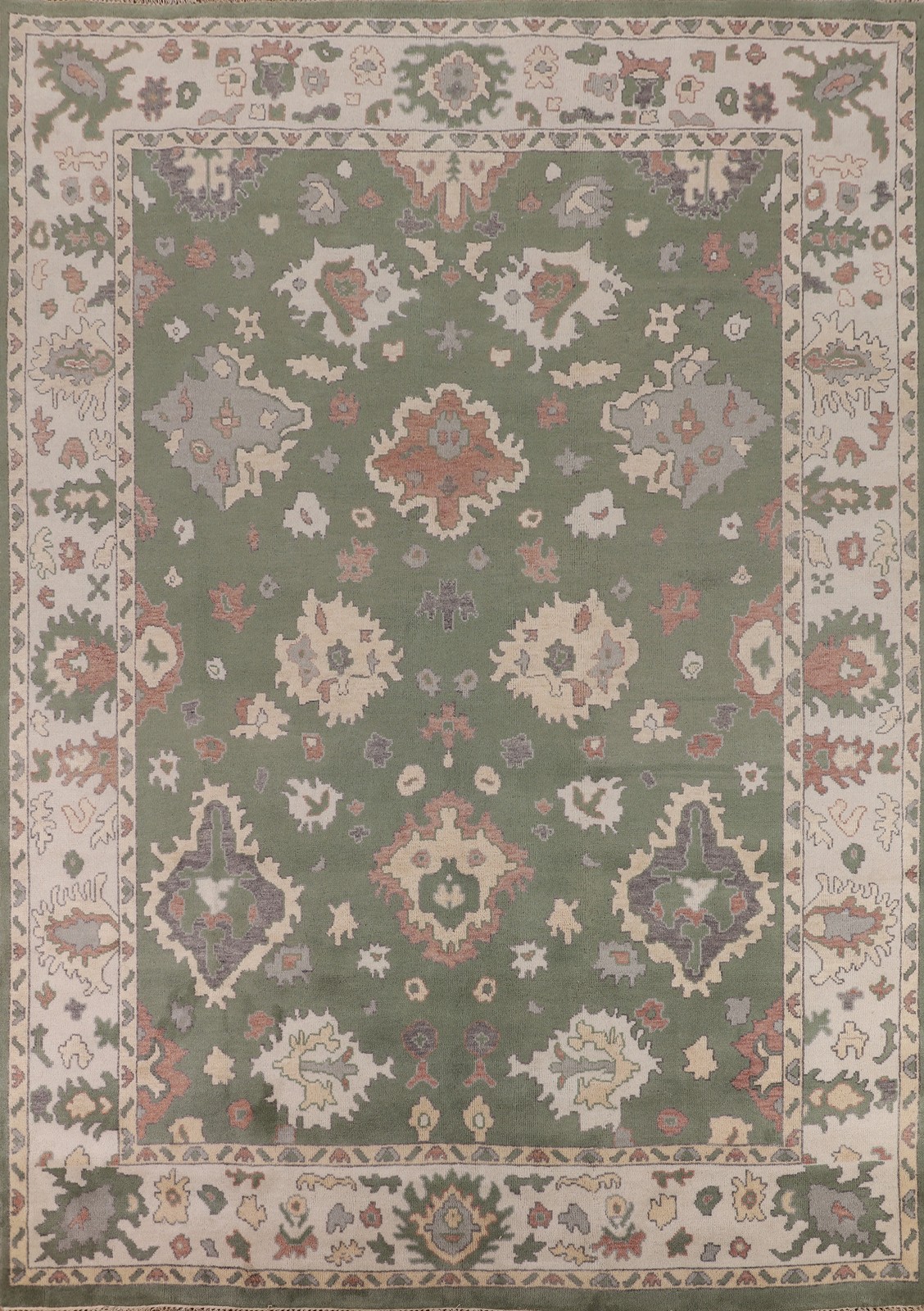 Green & Ivory Oushak Area Rug 9x12 Floral Oriental Hand-made Room Size Carpet gallery