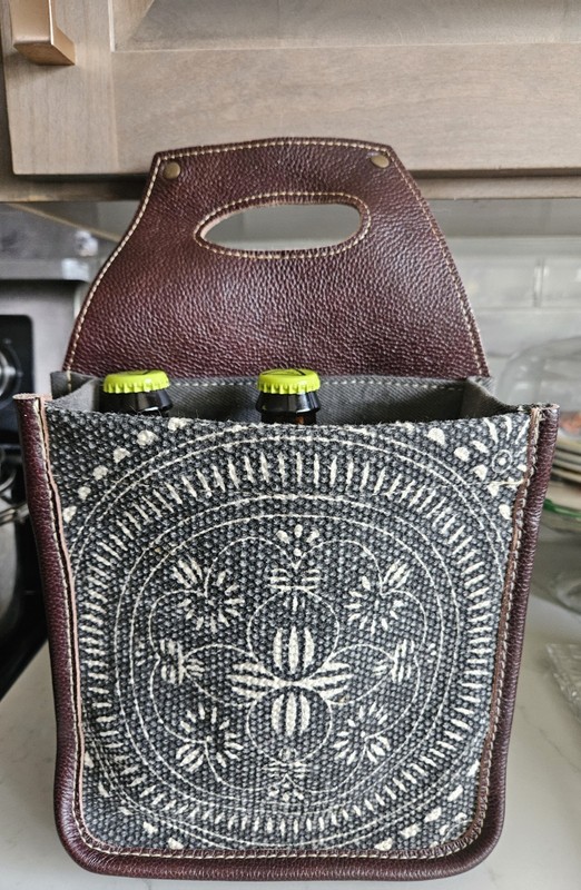 Myra Bag Mandala Pattern Leather Canvas Wine Carrier Bag for Bottles gallery
