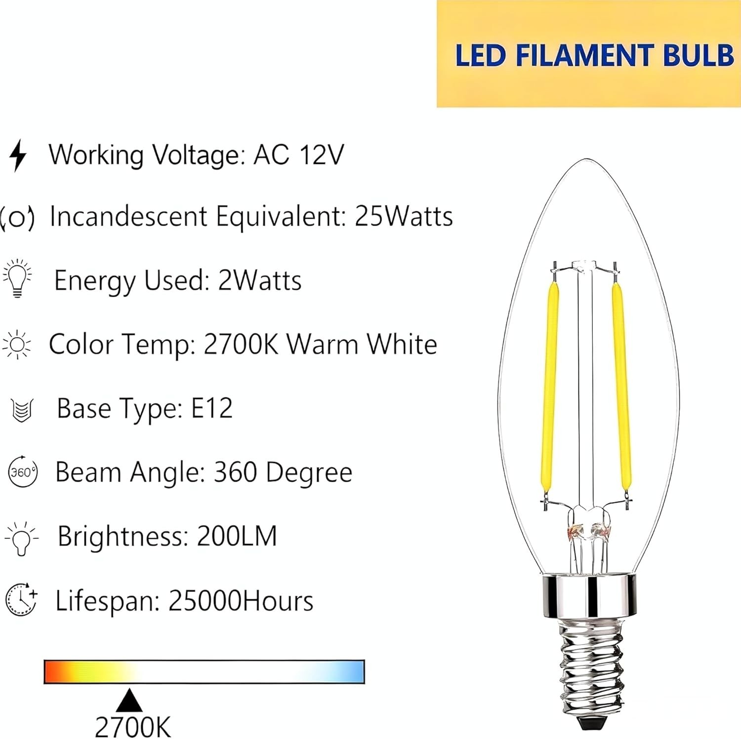 ANYPOWK 12V LED Candelabra Light Bulbs Low Voltage - Warm Light 2W E12 Small ... gallery