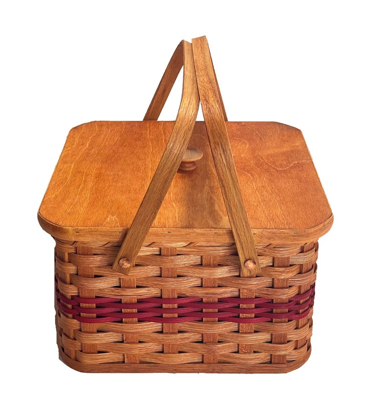 Amish Double Pie Carrier Square Oak Handmade Basket Swinging Handles gallery