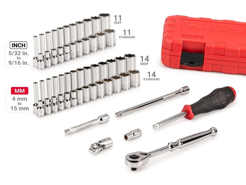 1/4 Inch Drive 6-Point Socket and Ratchet Set, 56-Piece (5/32 - 9/16 in., 4 -15) gallery